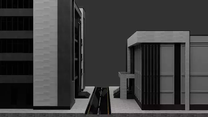 Modern Corporate City Block Low-poly 3D model 4