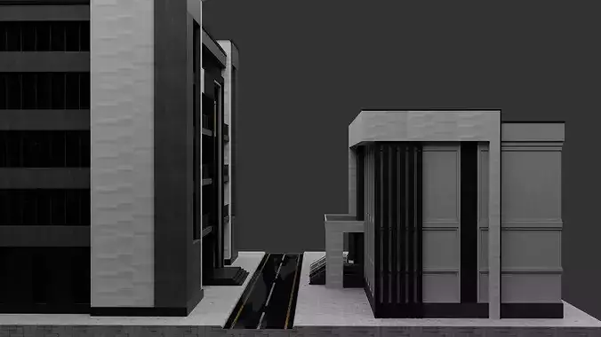 Modern Corporate City Block Low-poly 3D model 6