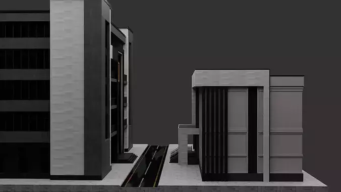 Modern Corporate City Block Low-poly 3D model 7