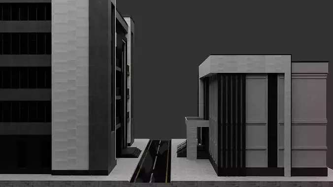 Modern Corporate City Block Low-poly 3D model 5