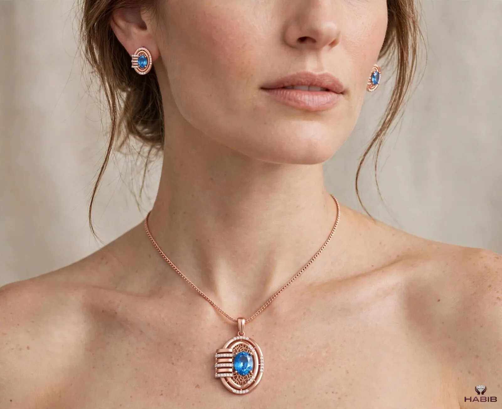 Luxury Oval Blue Sapphire Pendant Set STL Jewelry CAD 3D print model
