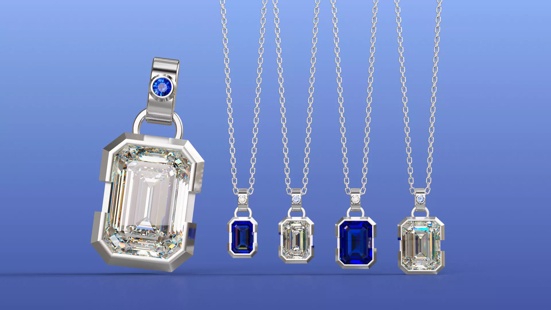 Emerald Cut Bezel Pendant 4 Sizes Set with Gemstone Bail Accent 3D print model