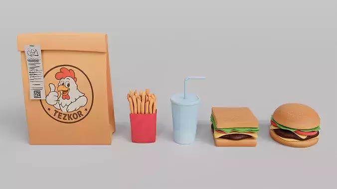 Cartoon Fast Food Collection 01 Low-poly 3D model 2