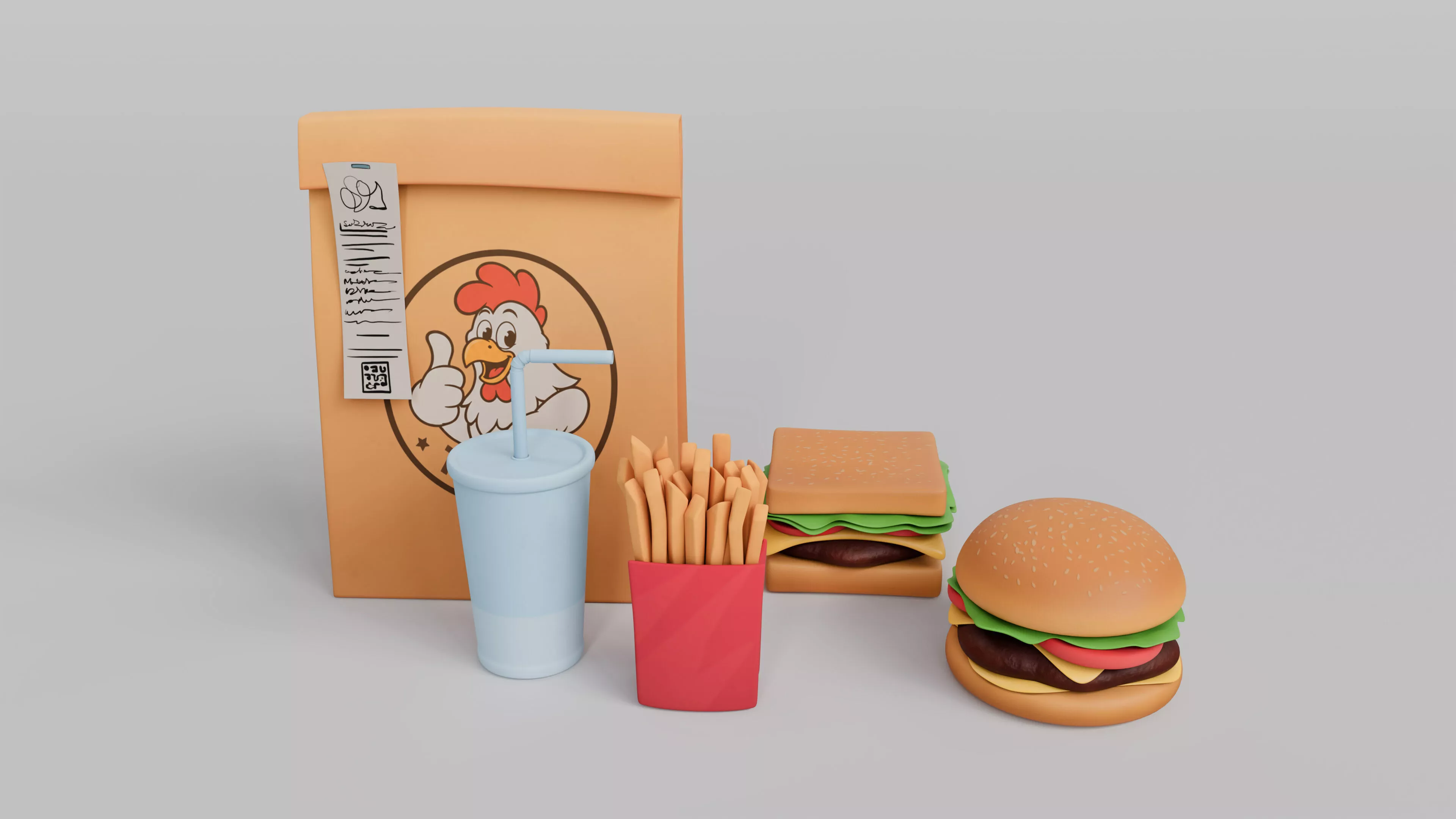 Cartoon Fast Food Collection 01 Low-poly 3D model