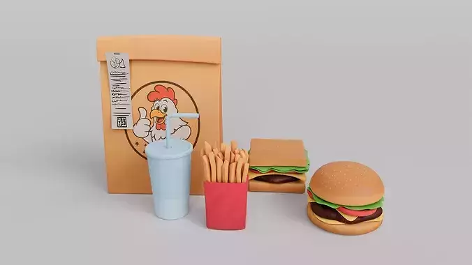 Cartoon Fast Food Collection 01 Low-poly 3D model