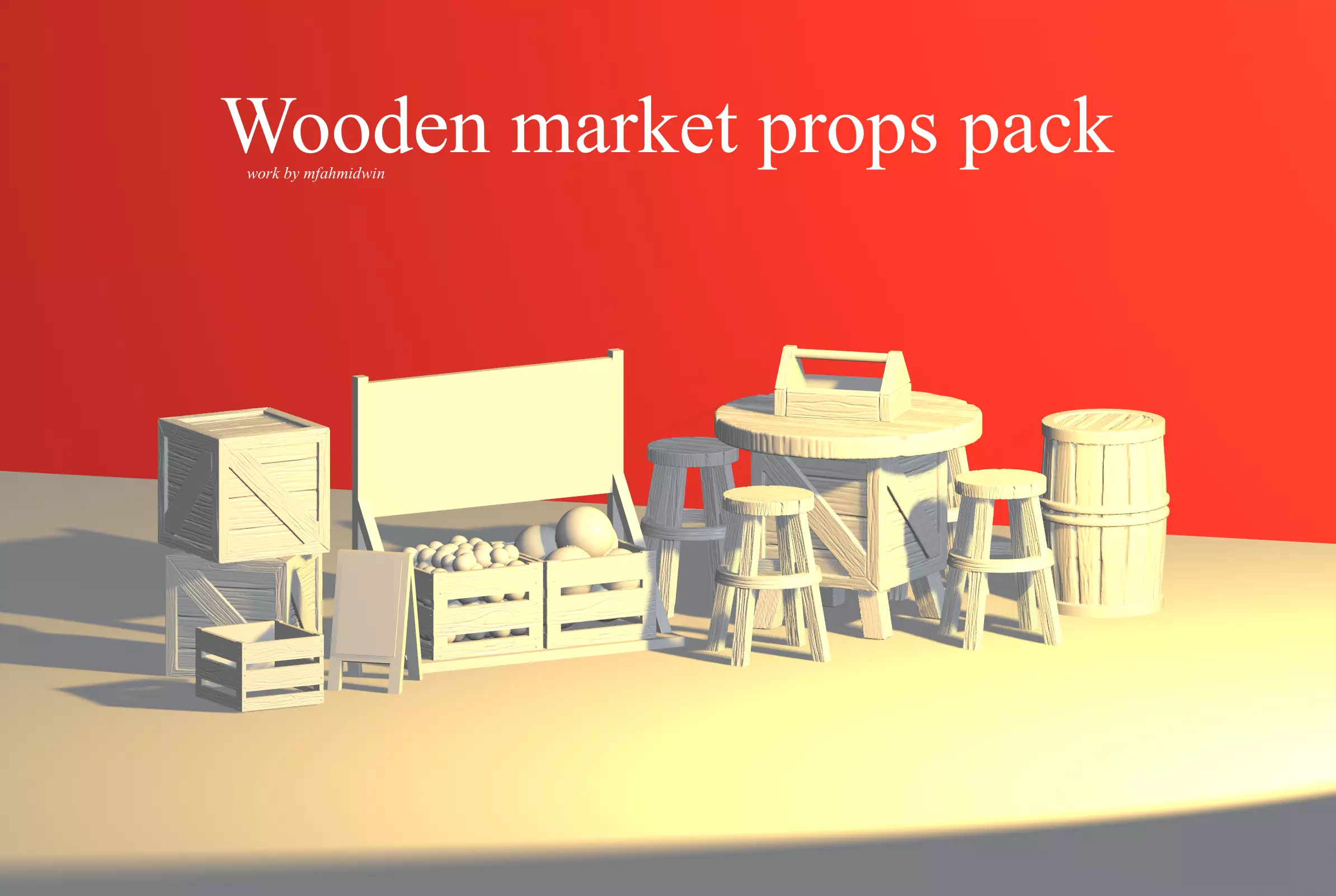 Wooden market printable props pack for dioramas 3D print model