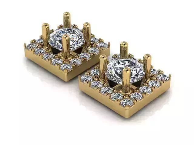 Earrings two square diamond stud gold