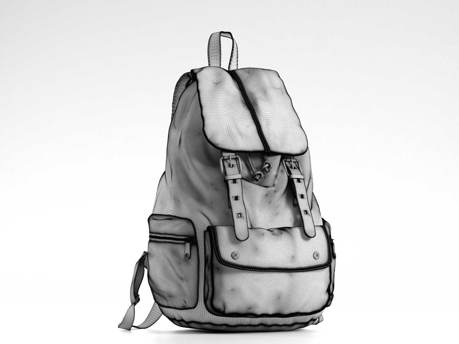 Brown Leather Travel Backpack 3D model_1