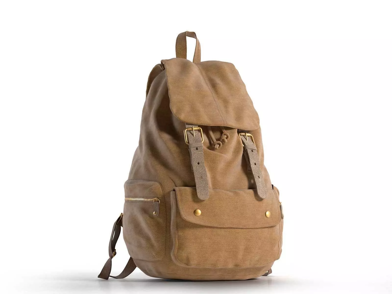 Brown Leather Travel Backpack 3D model_0