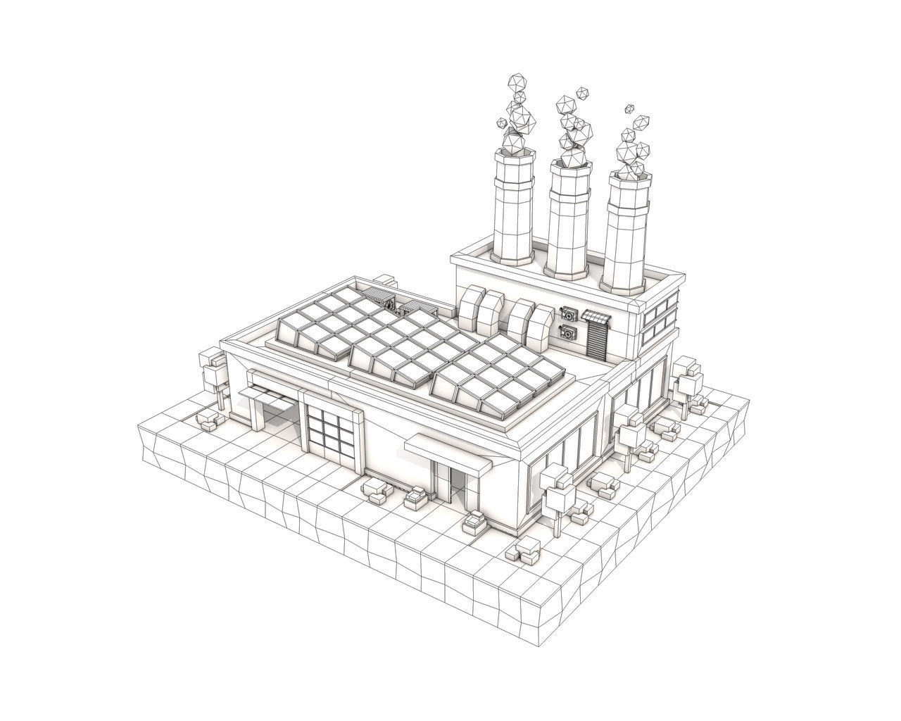Cartoon Factory Plant 3D model_1