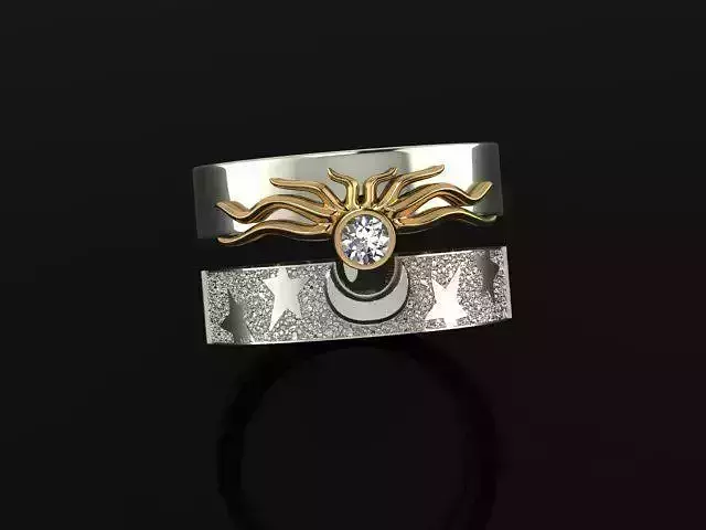 Ring two gold rings with diamond in middle