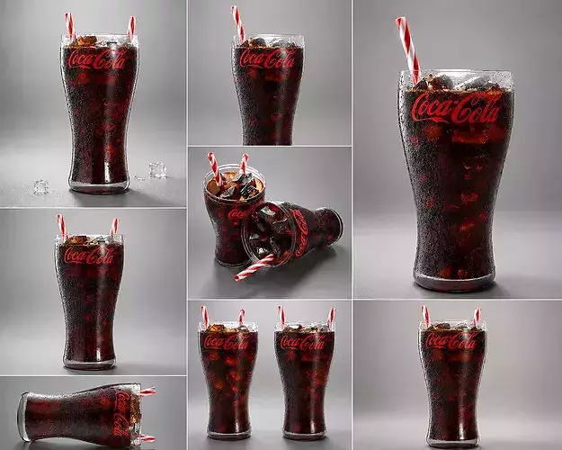 Coca Cola drink with Ice Cubes and Straws - 400ml coca cola  Low-poly 3D model 3