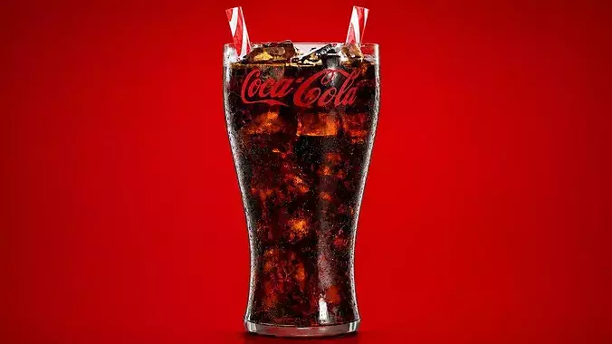 Coca Cola drink with Ice Cubes and Straws - 400ml coca cola Low-poly 3D model