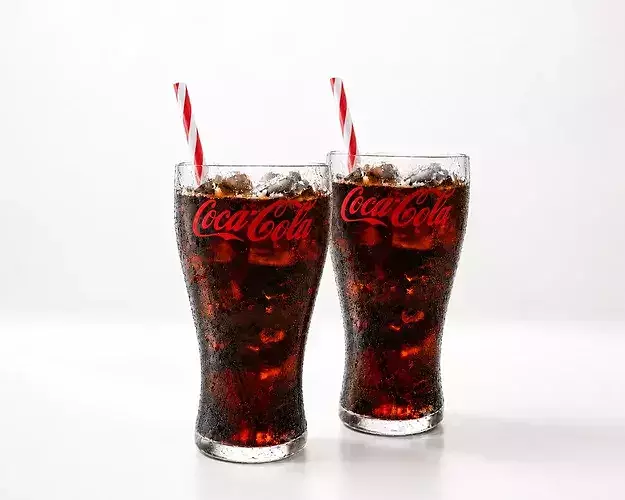 Coca Cola drink with Ice Cubes and Straws - 400ml coca cola  Low-poly 3D model 4