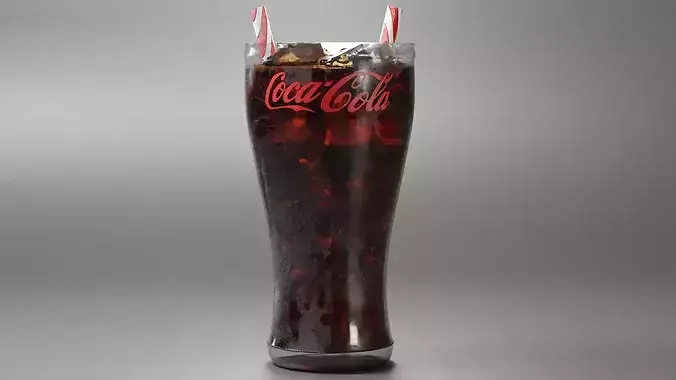 Coca Cola drink with Ice Cubes and Straws - 400ml coca cola  Low-poly 3D model 6