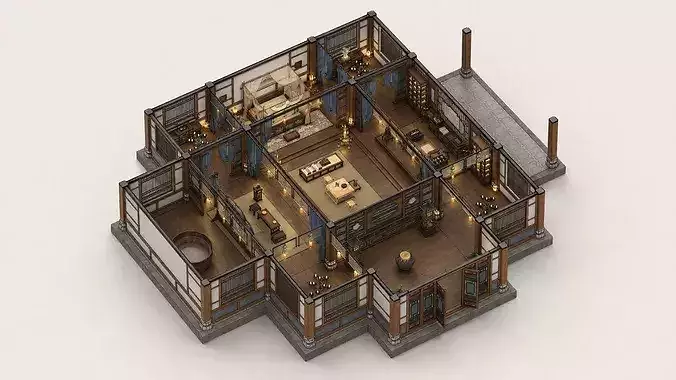 Traditional Chinese Royal Courtyard House Interior and Exterior 3D model