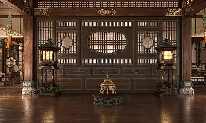 Traditional Chinese Royal Courtyard House Interior and Exterior  3D model 6