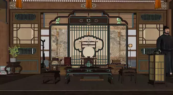 Traditional Chinese Royal Courtyard House Interior and Exterior  3D model 5