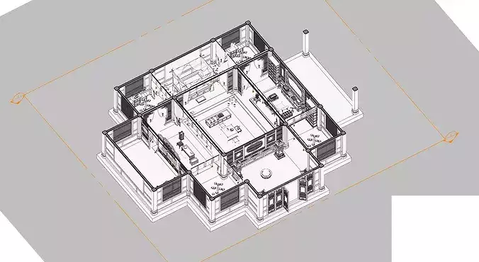 Traditional Chinese Royal Courtyard House Interior and Exterior  3D model 3