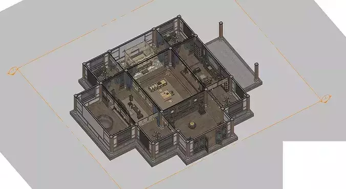 Traditional Chinese Royal Courtyard House Interior and Exterior  3D model 2