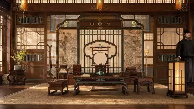 Traditional Chinese Royal Courtyard House Interior and Exterior  3D model 4