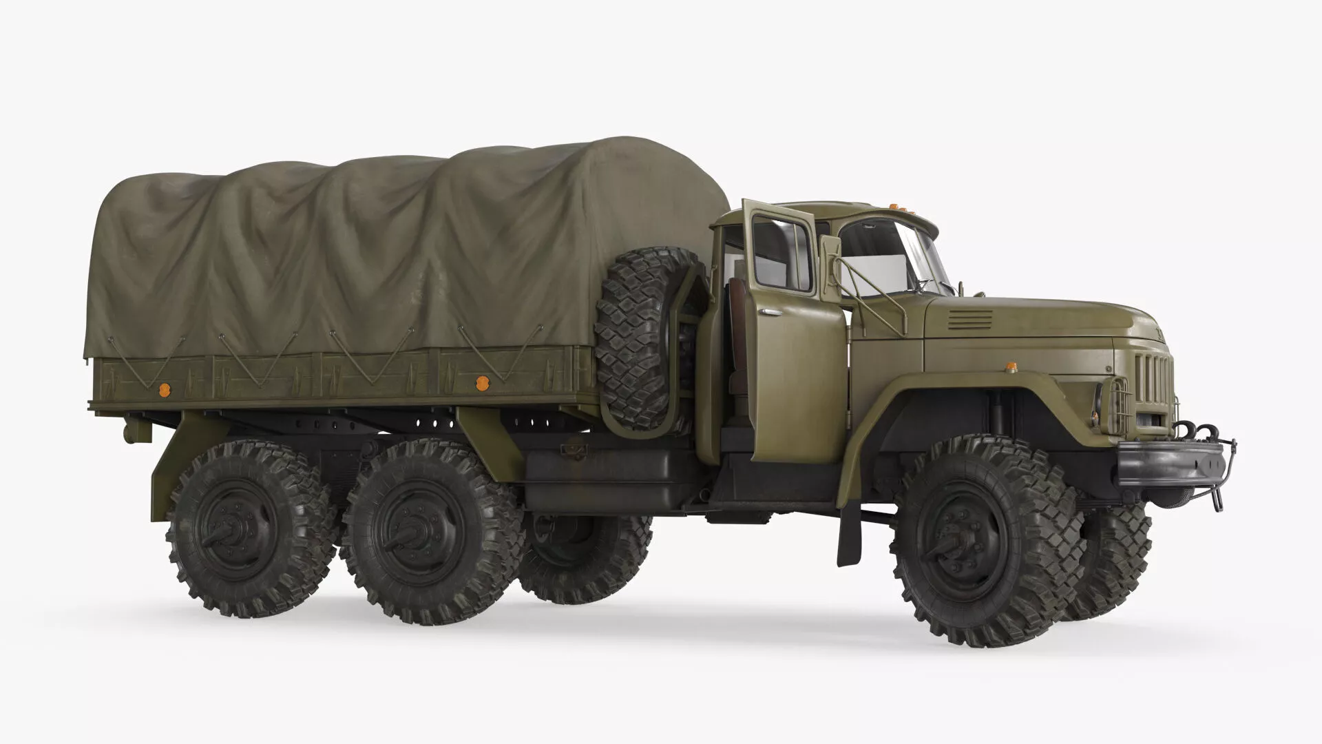 ZIL-131 Military Truck with Cargo Bed and Canvas Cover Rigged 3D model