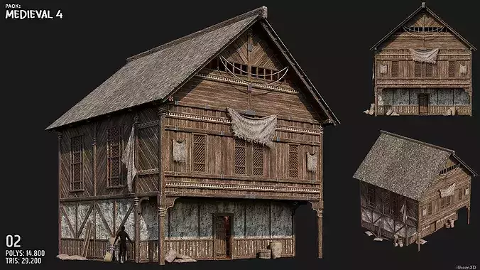 MEDIEVAL 04 with INTERIORS 4K Low-poly 3D model 7