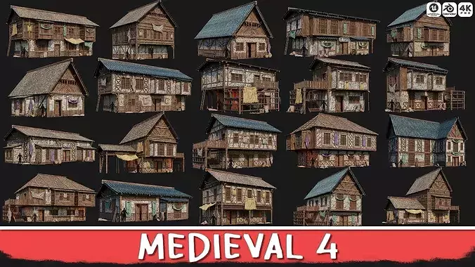 MEDIEVAL 04 with INTERIORS 4K Low-poly 3D model