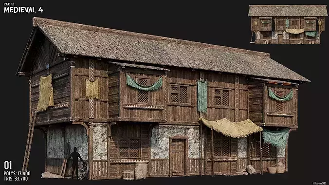 MEDIEVAL 04 with INTERIORS 4K Low-poly 3D model 2