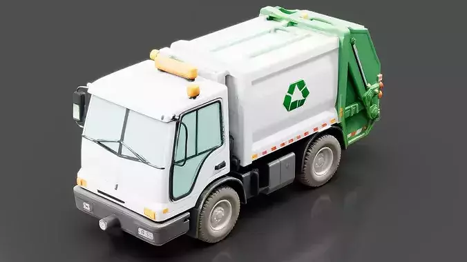 Rear Loader Garbage Truck Low-poly 3D model 2