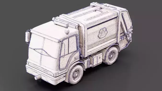 Rear Loader Garbage Truck Low-poly 3D model 7