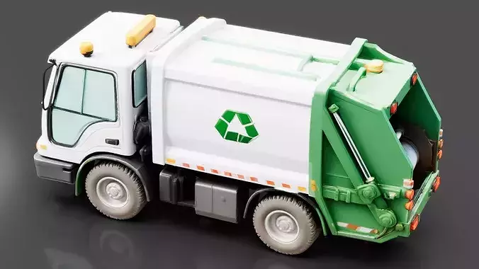 Rear Loader Garbage Truck Low-poly 3D model 5