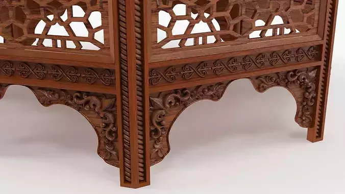Oriental Wooden Table with Inlaid Floral Pattern 3D model 6