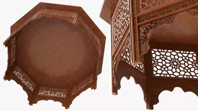 Oriental Wooden Table with Inlaid Floral Pattern 3D model 5