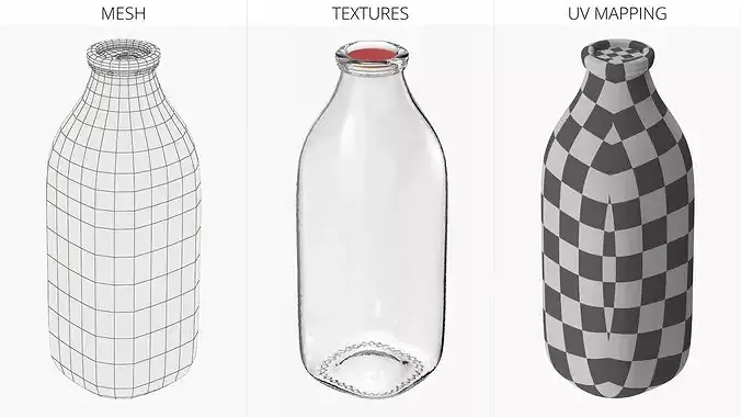 Vintage Glass Milk Bottle 3D model 6