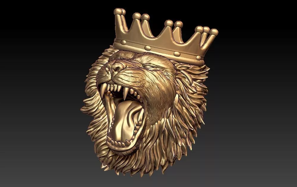 Lion King Crown 3D Model High Poly Roaring Lion Head 3D print model