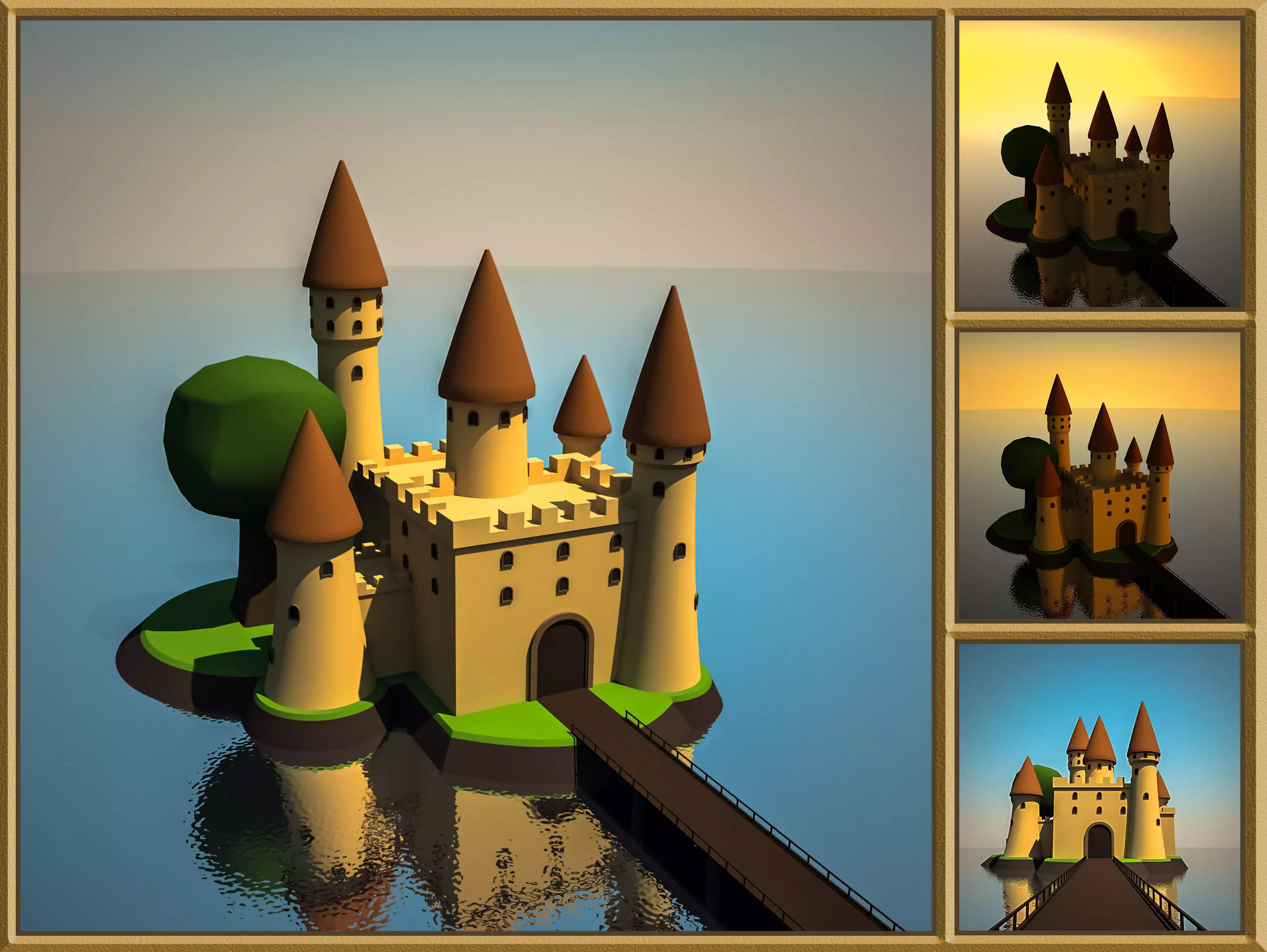 Castle on island in water Free 3D model
