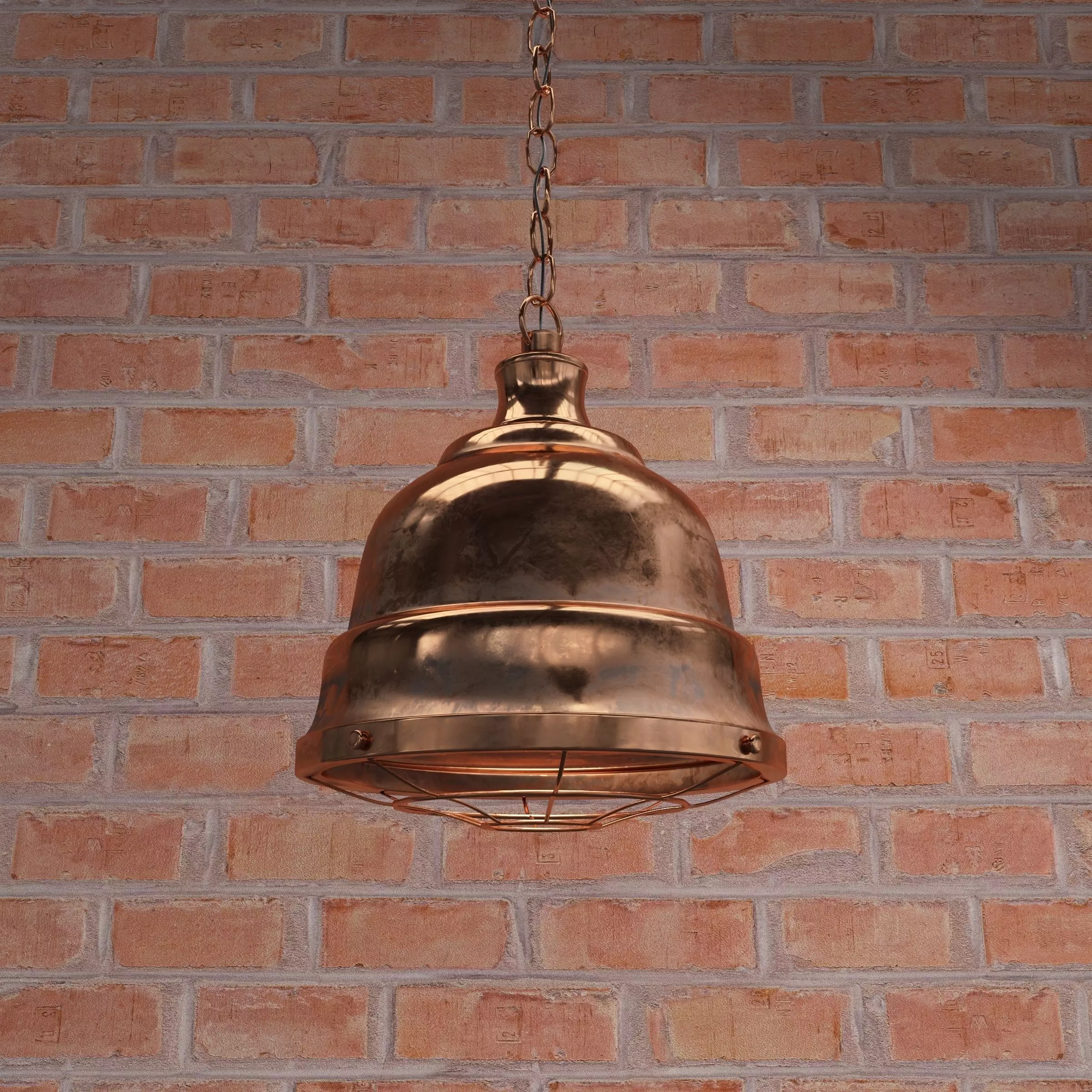 Copper Pendant Light Low-poly 3D model_0