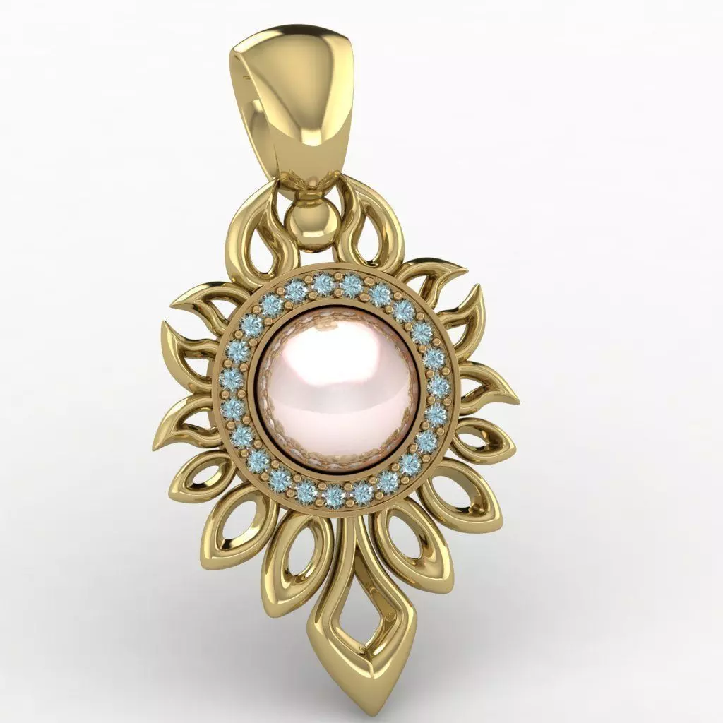 PendantSUN pendant with pearls and topaz 3D print model