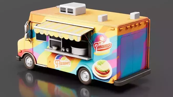 Food Truck Low-poly 3D model 2