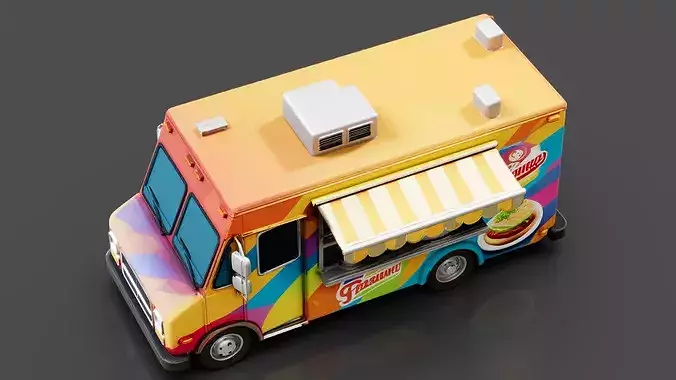 Food Truck Low-poly 3D model 5