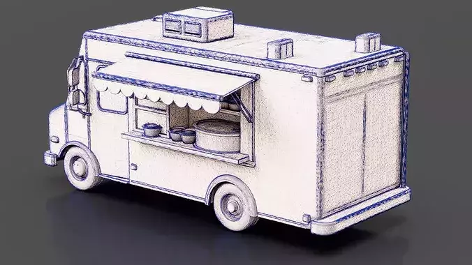 Food Truck Low-poly 3D model 7