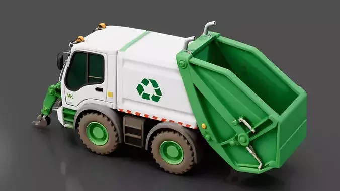 Front Loader Garbage Truck Low-poly 3D model 3