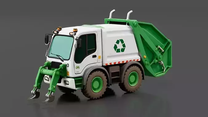 Front Loader Garbage Truck Low-poly 3D model 2