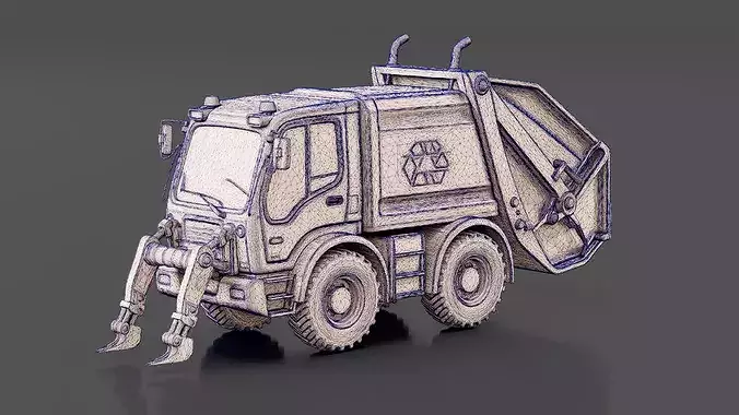 Front Loader Garbage Truck Low-poly 3D model 7