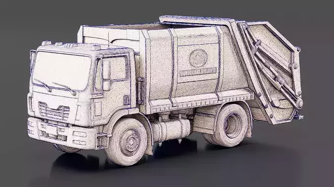 Garbage Truck - Refuse Truck Low-poly 3D model 7