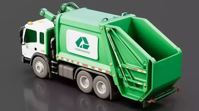 Side Loader Garbage Truck Low-poly 3D model 3