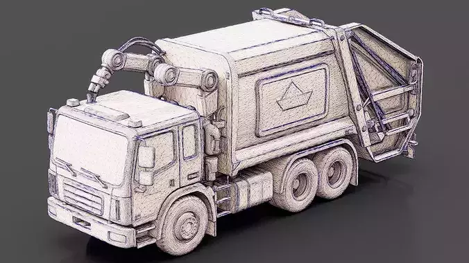Side Loader Garbage Truck Low-poly 3D model 7