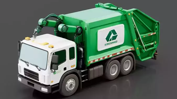 Side Loader Garbage Truck Low-poly 3D model 2