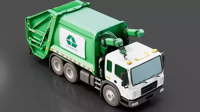 Side Loader Garbage Truck Low-poly 3D model 5